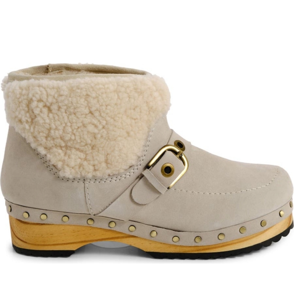 Free People Oak Genuine Shearling Clog Boot Suede Buckle Designer #65
